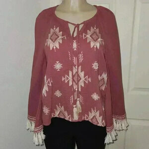 NWT Savanna Jane Embroidered Top Floral Boho Hippie Bell Sleeve Blouse Small